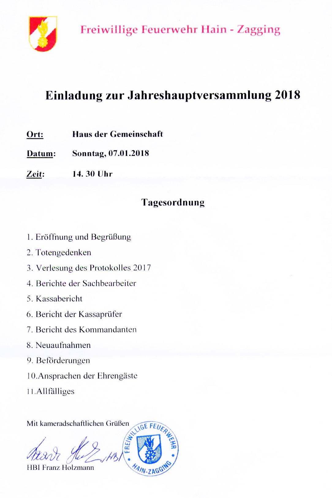 Homepage Der Freiwilligen Feuerwehr Hain Zagging Einladung Zur Mitgliederversammlung 18