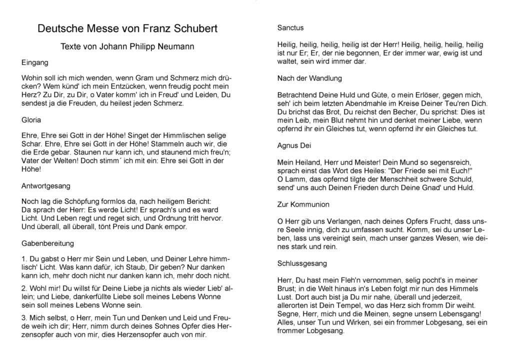 Text der Deutschen Messe von Franz Schubert